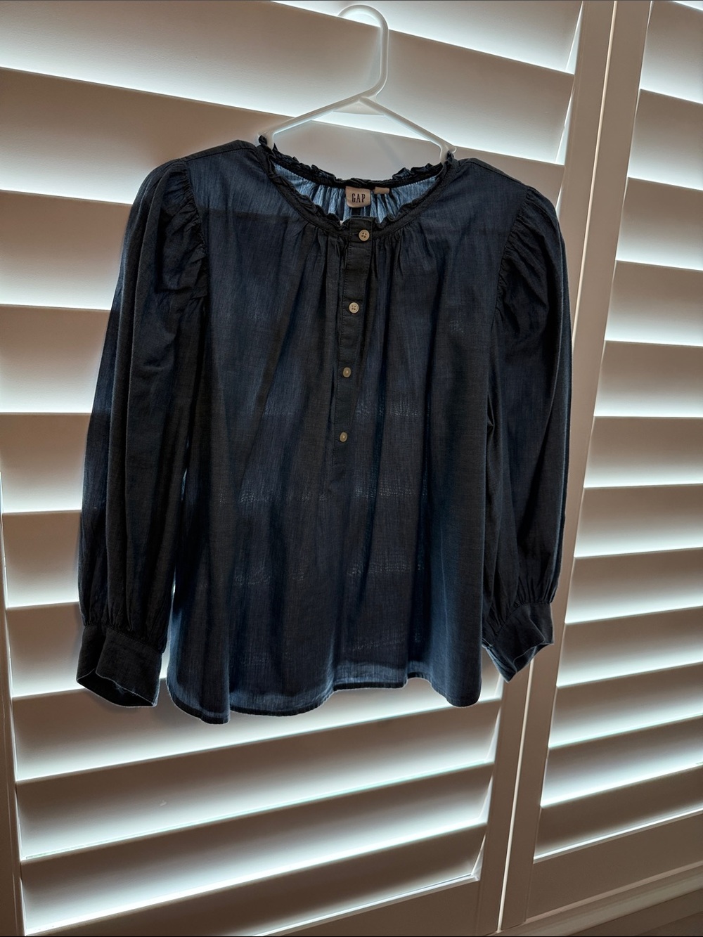 GAP Dark Blue Pintuck Peasant Top